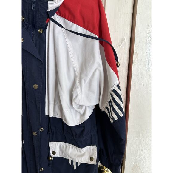 Vtg The Current Seen Windbreaker Jacket Retro Mens Large Nautical Red White Blue - Picture 4 of 8